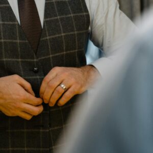 Man in Gray and Black Checkered Necktie